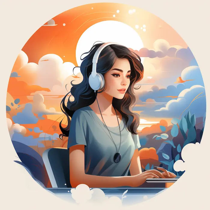 Woman with headphones illustration